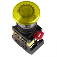 Кнопка управления Грибокс фиксацией жёлтый неон 230В d22мм 1з+1р IP40 тип AELA-22