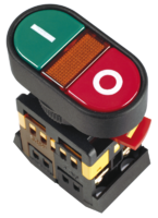 Кнопка управления I-0 красная-зелёная неон 230В d22мм 1з+1р IP40 тип APBB-22N